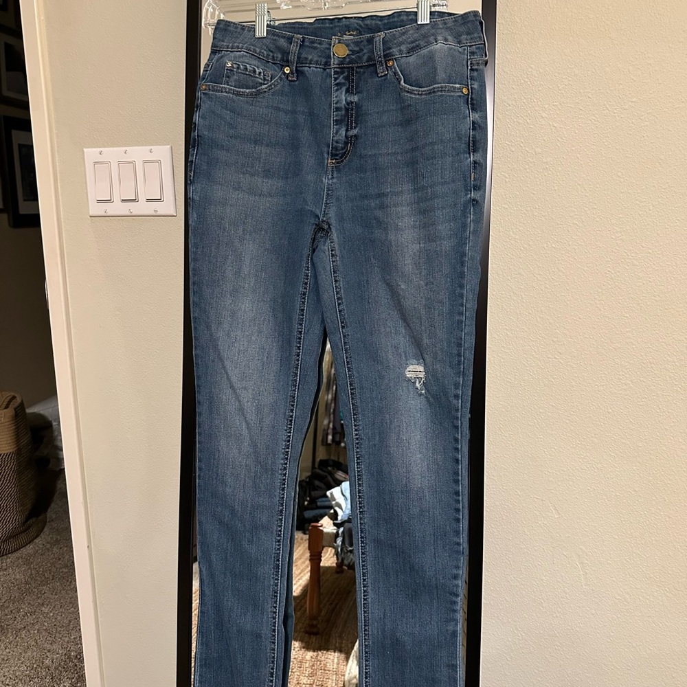 Seven7 Women's Distressed Blue Skinny Jeans